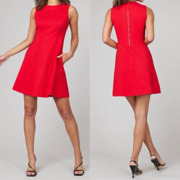 Spanx Perfect Fit & Flare Dress Womens True Red Stretch Preppy Size Large - Picture 1 of 8